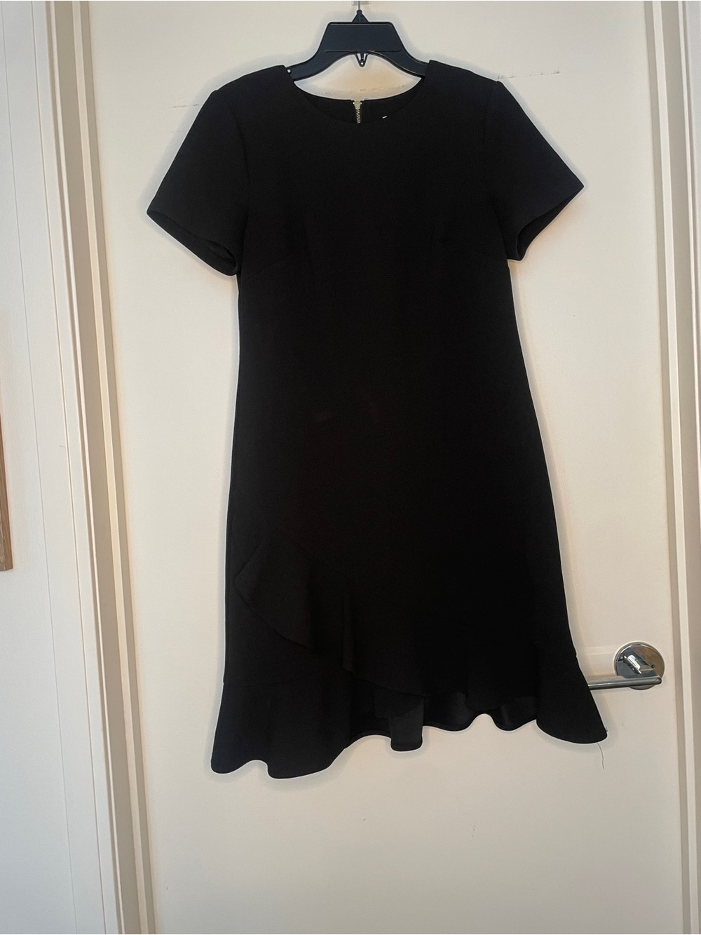 Calvin Klein Black Short-Sleeve Ruffle-Hem Mini Dress